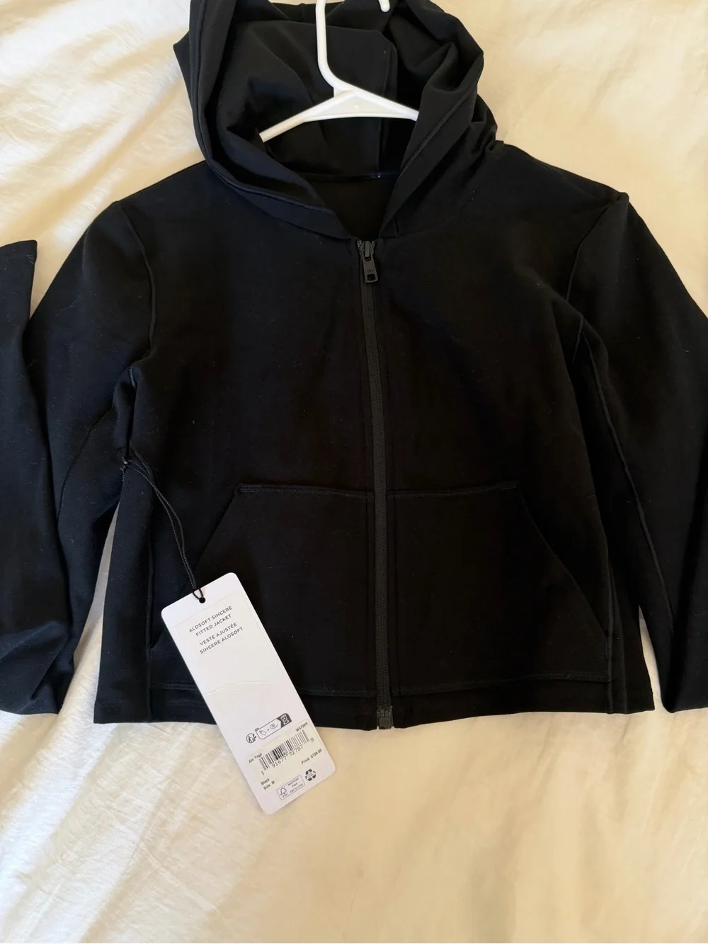 ALO Yoga Black Cropped Hooded Long-Sleeve Top